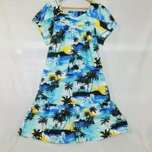 Vintage Jade Fashions Hawaiian Tropical Sunset Womens M Muumu Dress